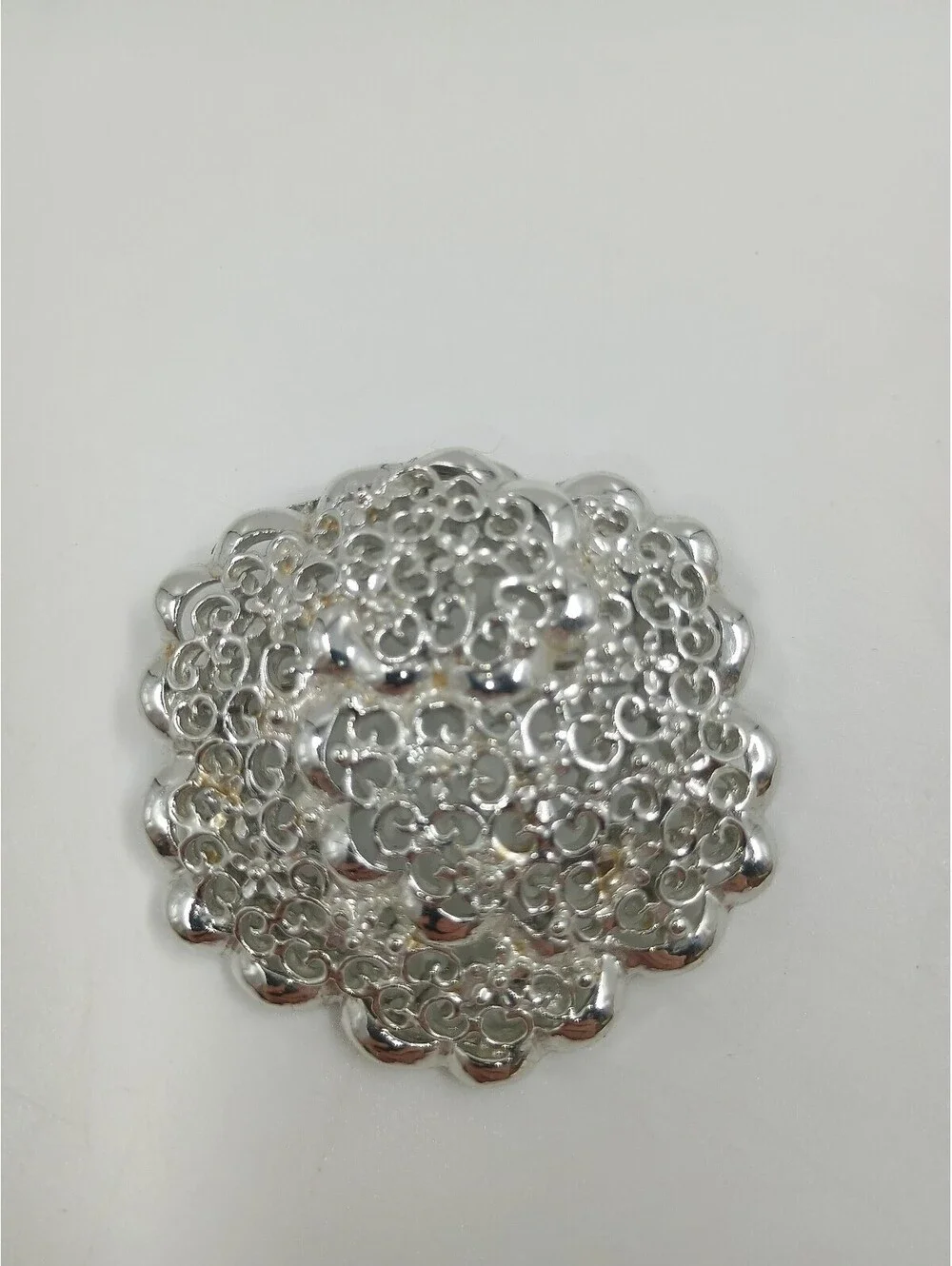 Vintage Silver-Tone Filigree Floral Brooch Pin